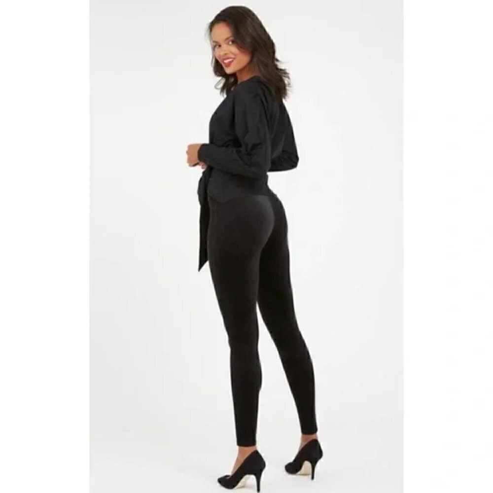 SPANX Velour Velvet Soft High Waist Slimming Black Leggings Full Length